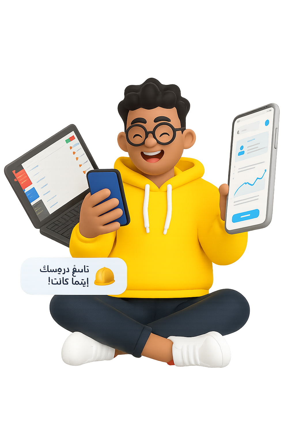 TelcMate Hero - Student with digital devices learning German